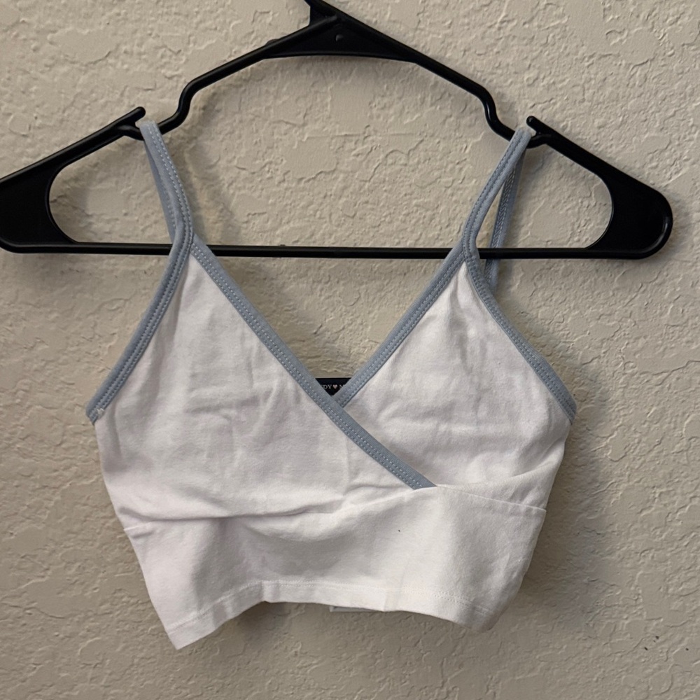 Brandy Melville White Crop Top with Gray Trim